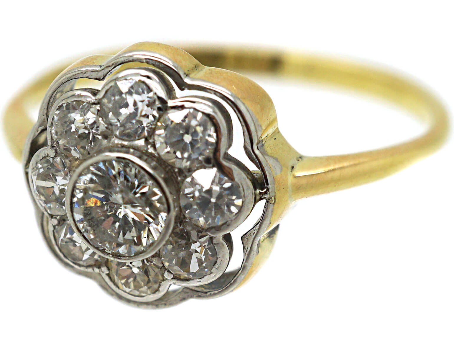 Edwardian 18ct Gold & Platinum Diamond Daisy Cluster Ring (384N) | The ...