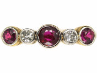Edwardian 18ct Gold & Platinum Five Stone Ruby & Diamond Ring