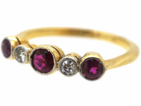 Edwardian 18ct Gold & Platinum Five Stone Ruby & Diamond Ring