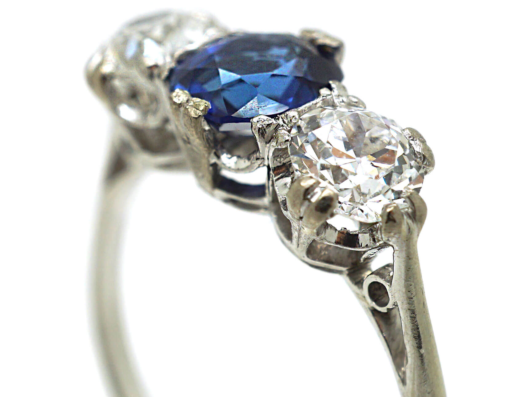 18ct White Gold & Platinum, Three Stone Sapphire & Diamond Ring (404N ...