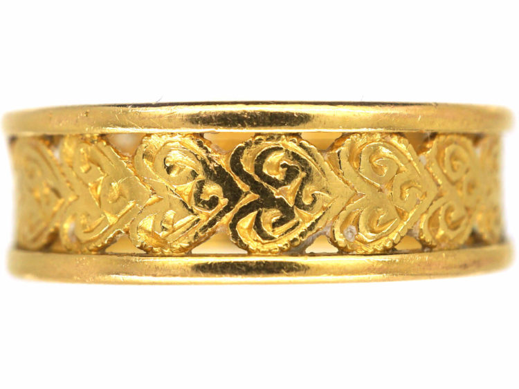 22ct Gold Wedding Band with Hearts Motif