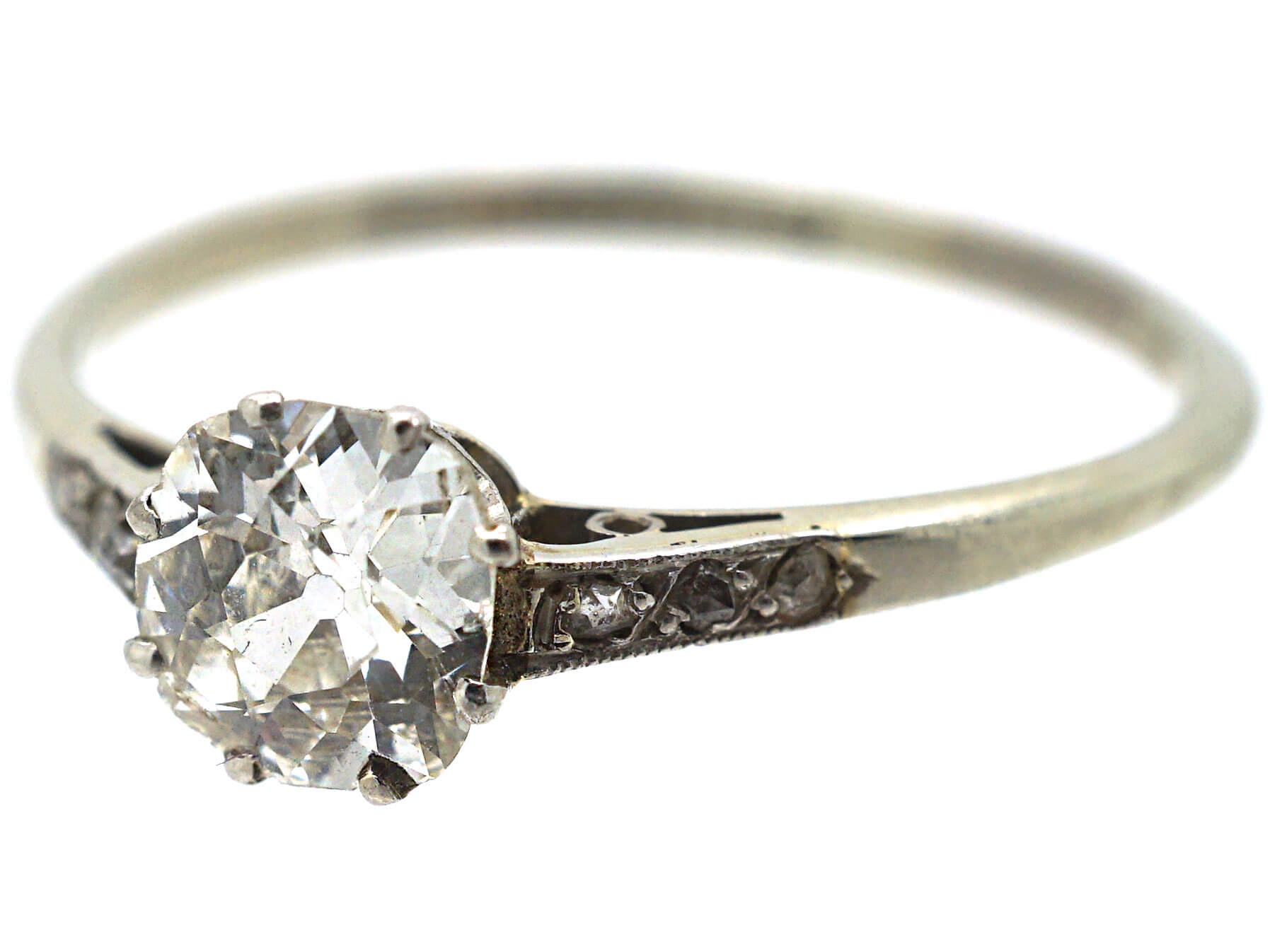 Edwardian Diamond Solitaire Ring With Diamond Set Shoulders (362n 