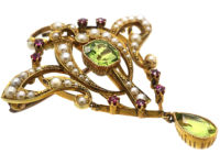 15ct Gold Suffragette Pendant set with Natural Split Pearls, Peridot & Rubies