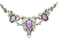 Art Deco Silver, Amethyst & Marcasite Ribbon Design Necklace
