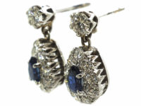 Edwardian 18ct White Gold Sapphire & Diamond Pear Shaped Drop Earrings