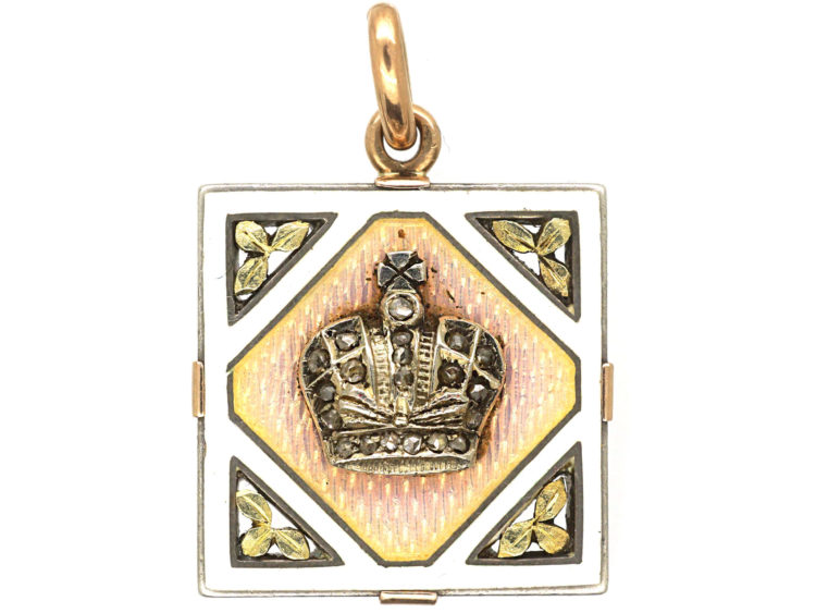 Early 20th Century 15ct Gold & Platinum, Russian Imperial Crown Pendant