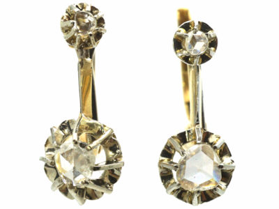 Dutch 18ct Gold & Rose Diamond Drop Earrings