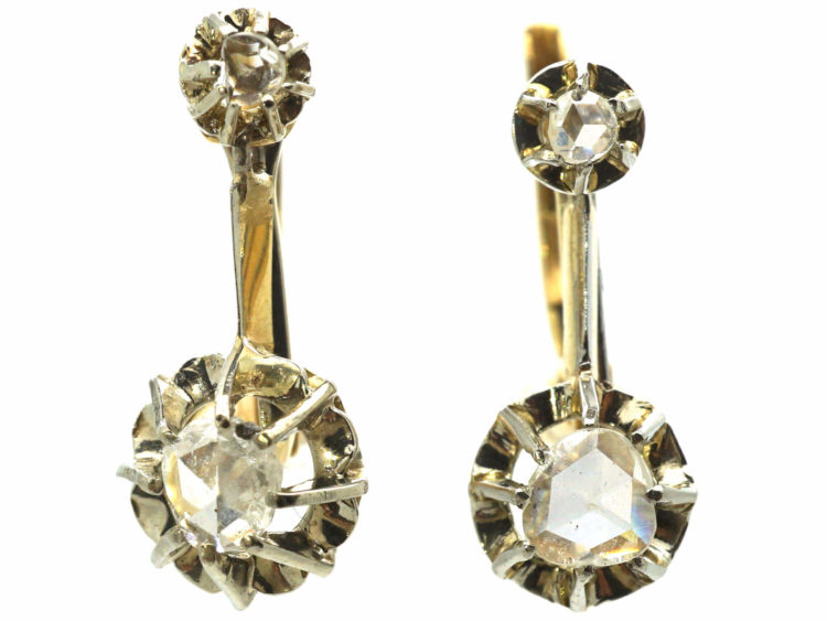Dutch 18ct Gold & Rose Diamond Drop Earrings
