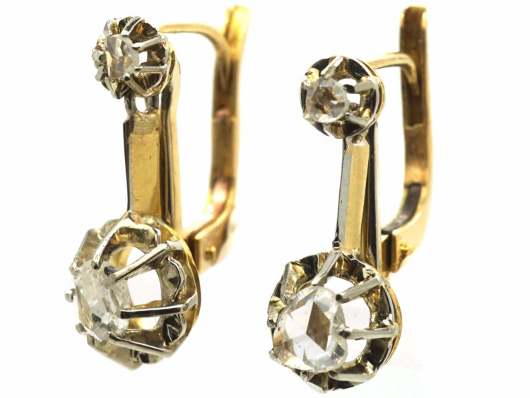 Dutch 18ct Gold & Rose Diamond Drop Earrings