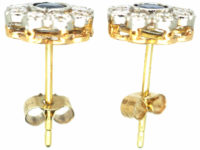 Edwardian 18ct Gold & Platinum, Sapphire & Diamond Cluster Earrings