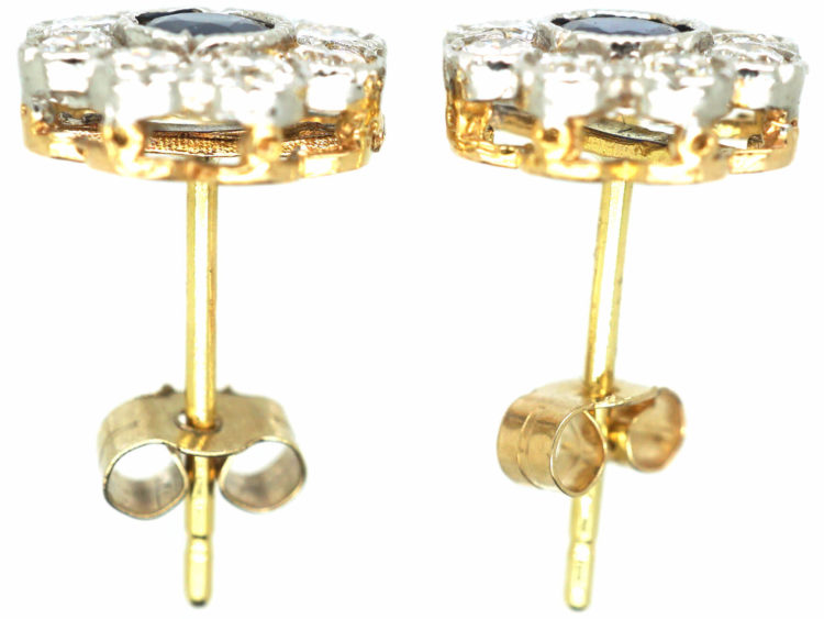 Edwardian 18ct Gold & Platinum, Sapphire & Diamond Cluster Earrings