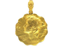 Art Nouveau 15ct Gold Locket of a Lady with Flowers