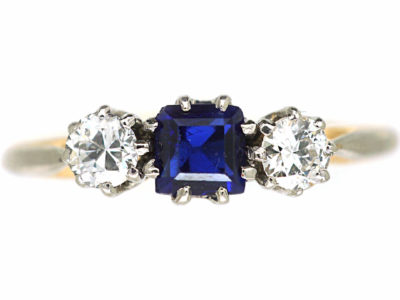 Edwardian 18ct Sapphire & Diamond Three Stone Ring