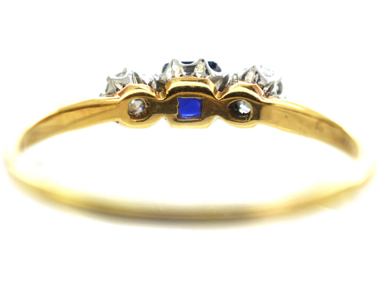 Edwardian 18ct Sapphire & Diamond Three Stone Ring