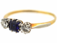 Edwardian 18ct Sapphire & Diamond Three Stone Ring