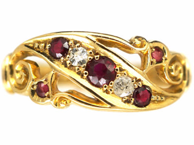 Edwardian 18ct Gold, Ruby & Diamond Crossover Ring