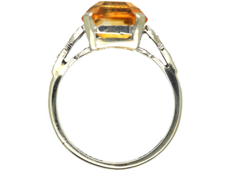Art Deco 18ct White Gold & Platinum, Madeira Citrine & Diamond Ring