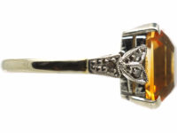 Art Deco 18ct White Gold & Platinum, Madeira Citrine & Diamond Ring