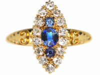 Victorian 18ct Gold Sapphire & Diamond Marquise Shaped Ring