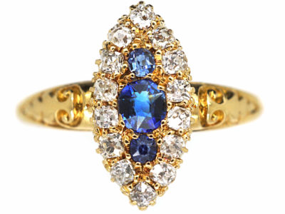 Victorian 18ct Gold Sapphire & Diamond Marquise Shaped Ring