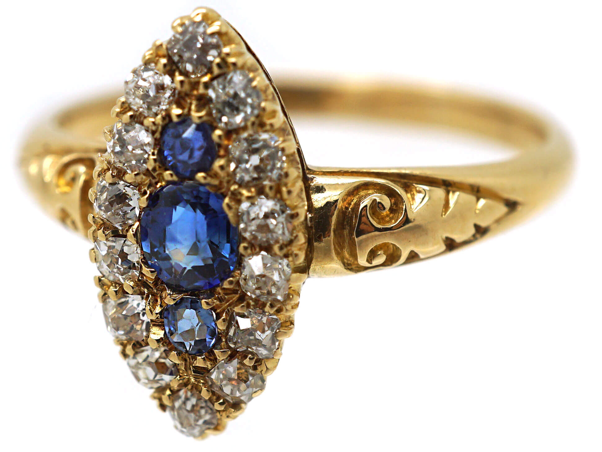 Victorian 18ct Gold Sapphire & Diamond Marquise Shaped Ring (435N ...