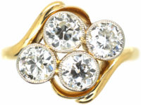 Edwardian 18ct Gold Four Stone Diamond Crossover Ring