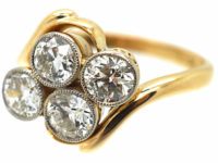 Edwardian 18ct Gold Four Stone Diamond Crossover Ring