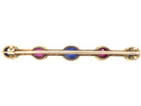 Art Deco 15ct Gold & Platinum Brooch set with Natural Sapphires & Rubies