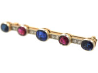 Art Deco 15ct Gold & Platinum Brooch set with Natural Sapphires & Rubies