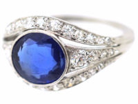 French Art Deco Platinum, Burma Sapphire & Diamond Ring