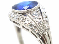 French Art Deco Platinum, Burma Sapphire & Diamond Ring