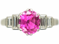 Art Deco 18ct White Gold & Platinum, Pink Sapphire & Diamond Ring
