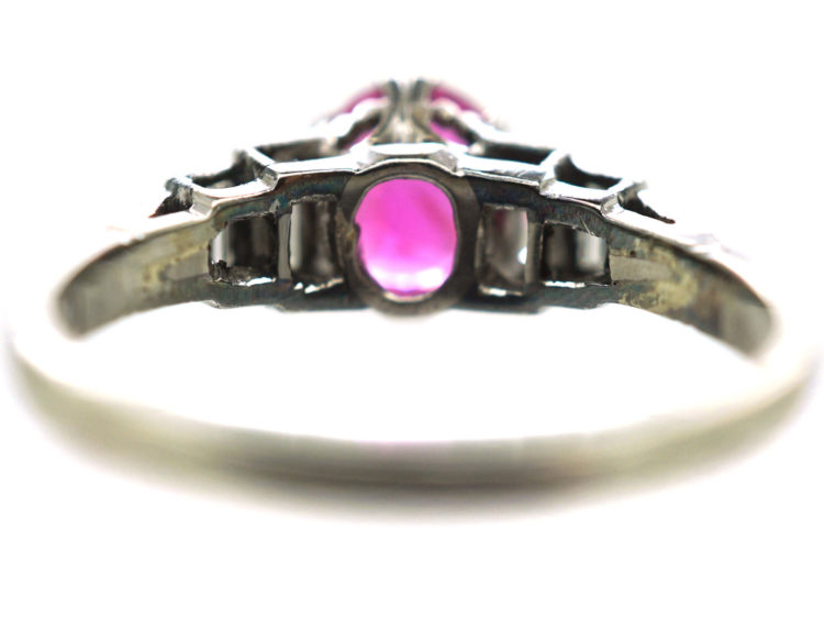 Art Deco 18ct White Gold & Platinum, Pink Sapphire & Diamond Ring