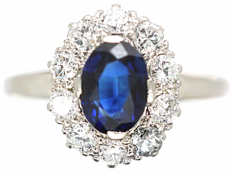 18ct White Gold & Platinum, Sapphire & Diamond Oval Cluster Ring