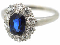 18ct White Gold & Platinum, Sapphire & Diamond Oval Cluster Ring