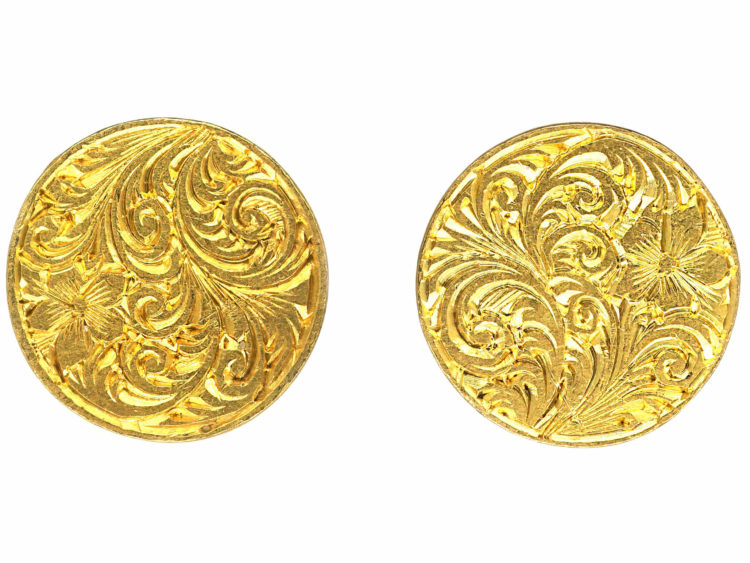 Victorian 15ct Gold Round Engraved Earrings