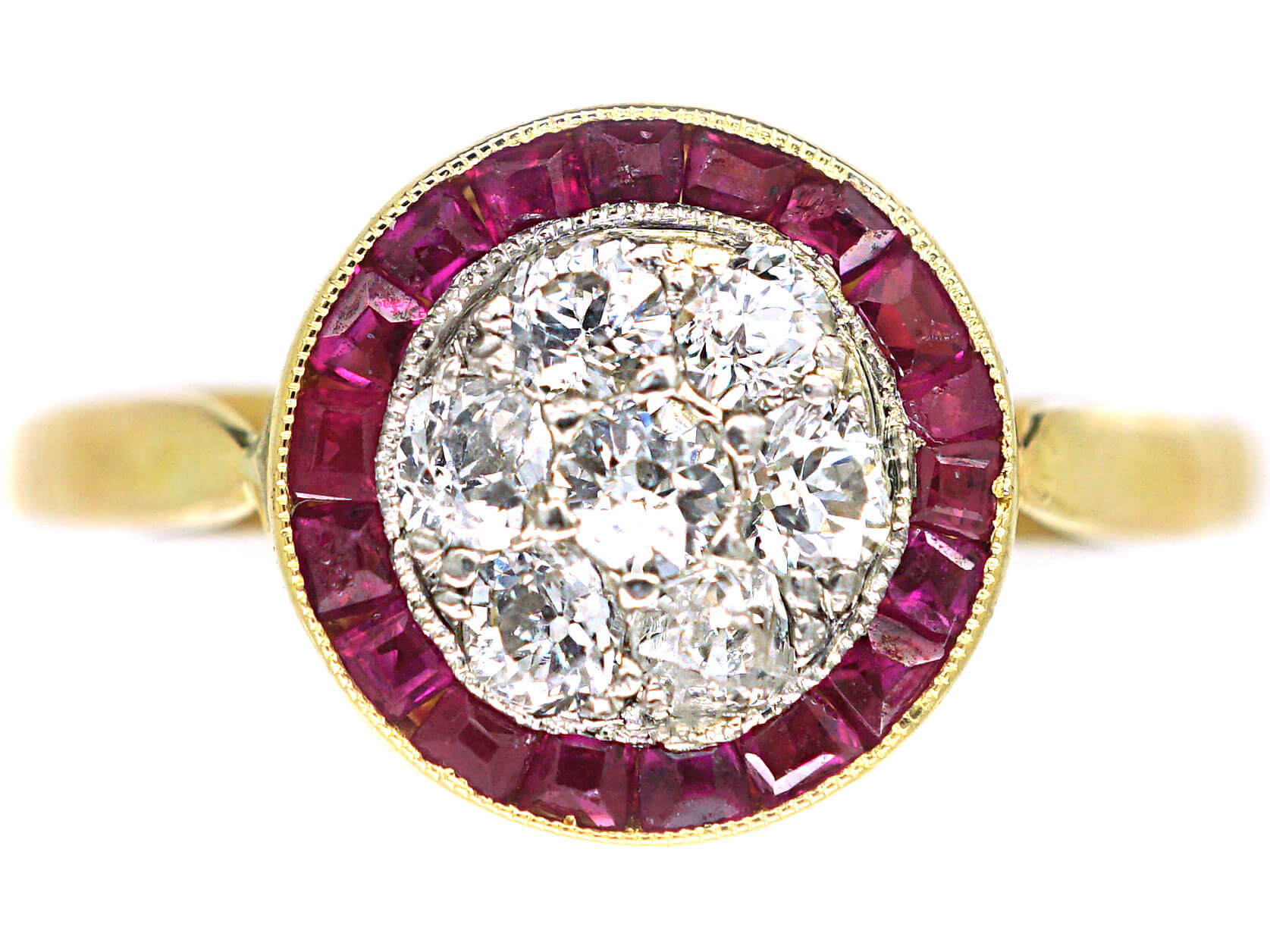 Art Deco 18ct Gold & Platinum, Ruby & Diamond Target Ring (228N) | The ...