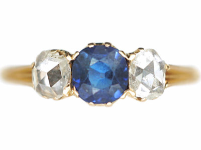 Edwardian 14ct Gold Rose Diamond & Sapphire Three Stone Ring