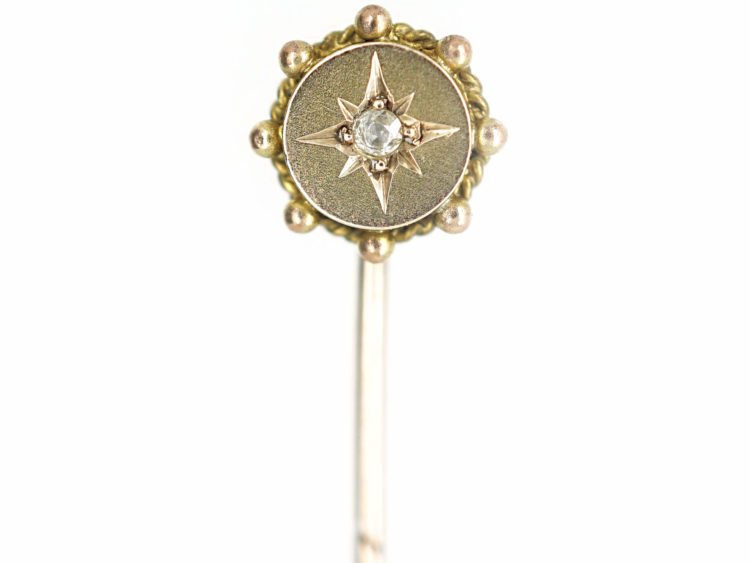 Victorian 9ct Gold Round Tie Pin set with a Rose Diamond