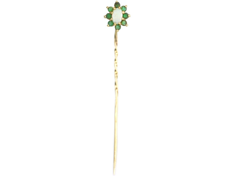 15ct Gold Emerald & Opal Tie Pin