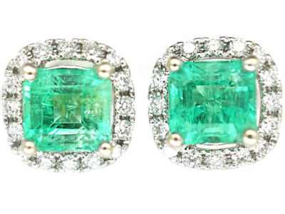 18ct White Gold Emerald & Diamond Earrings