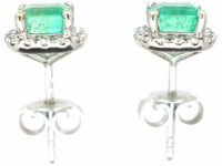 18ct White Gold Emerald & Diamond Earrings