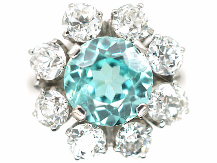 18ct White Gold, Zircon & Diamond Cluster Ring