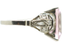 Art Deco Platinum & Rose de France Rectangular Amethyst Ring