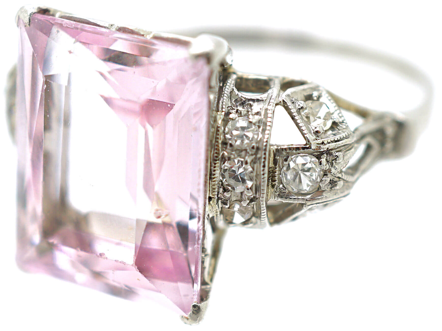 Art Deco Platinum & Rose de France Rectangular Amethyst Ring (357N ...