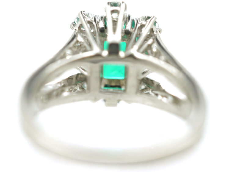 French Platinum Diamond & Emerald Ring