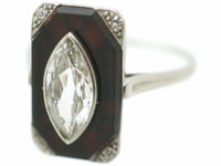 Art Deco Platinum Onyx & Marquise Diamond Rectangular Shaped Ring