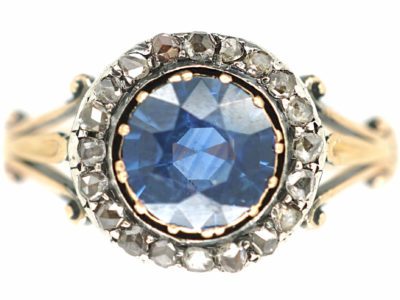 Edwardian 18ct Gold, Sapphire & Rose Diamond Cluster Ring