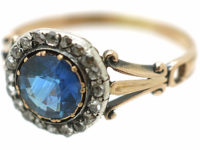 Edwardian 18ct Gold, Sapphire & Rose Diamond Cluster Ring