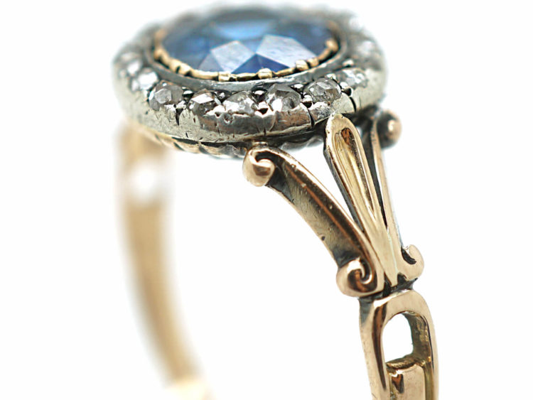 Edwardian 18ct Gold, Sapphire & Rose Diamond Cluster Ring